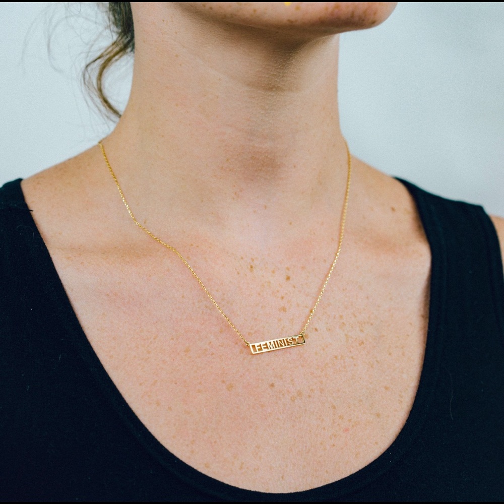 Feminist Dainty Gold Name Plate Necklace